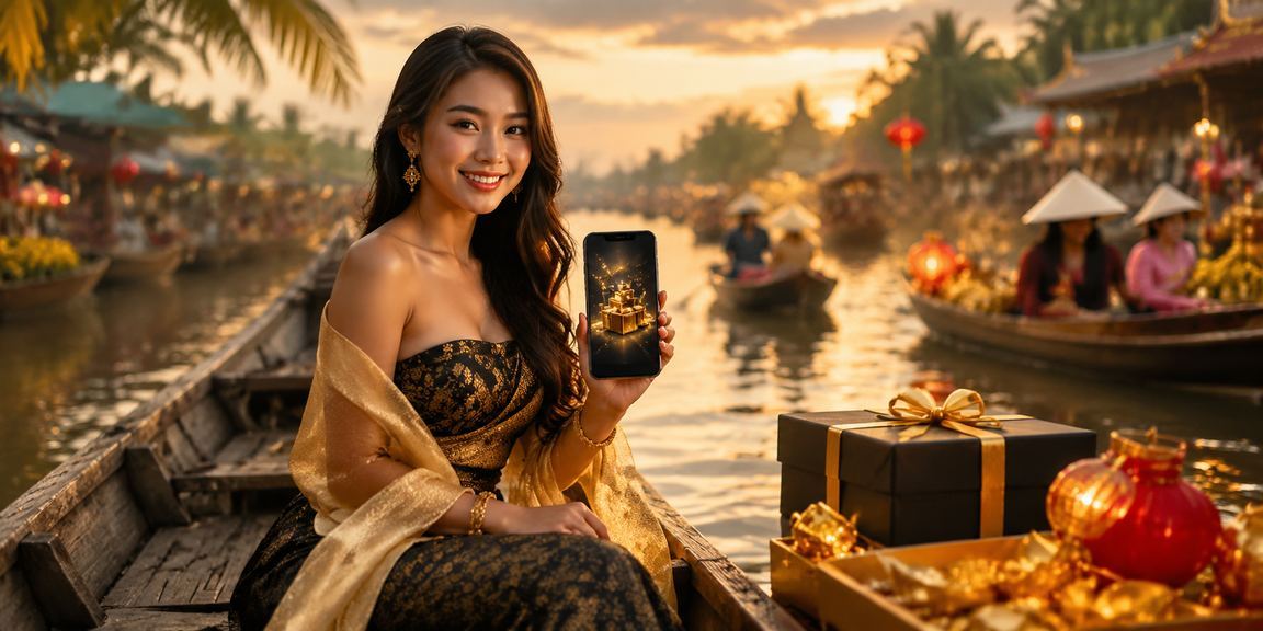 Người dùng trải nghiệm casino di động trên điện thoại tại lễ hội sông Mekong
